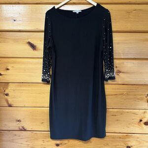 Annalee and Hope Black Long Sleeve Midi Dress with Pearl Trim Embellished Large